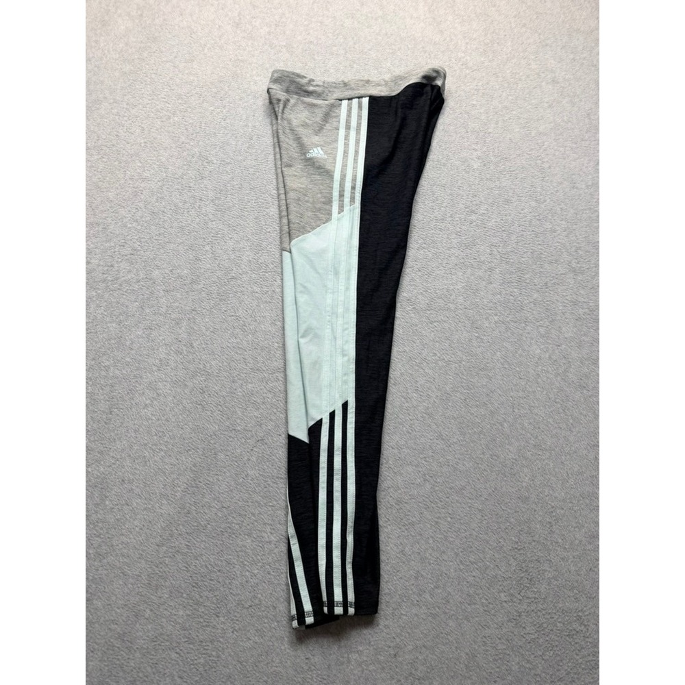 Adidas Womens Colorblock 3 Stripe Leggings Grey Mint Black Athletic Tights